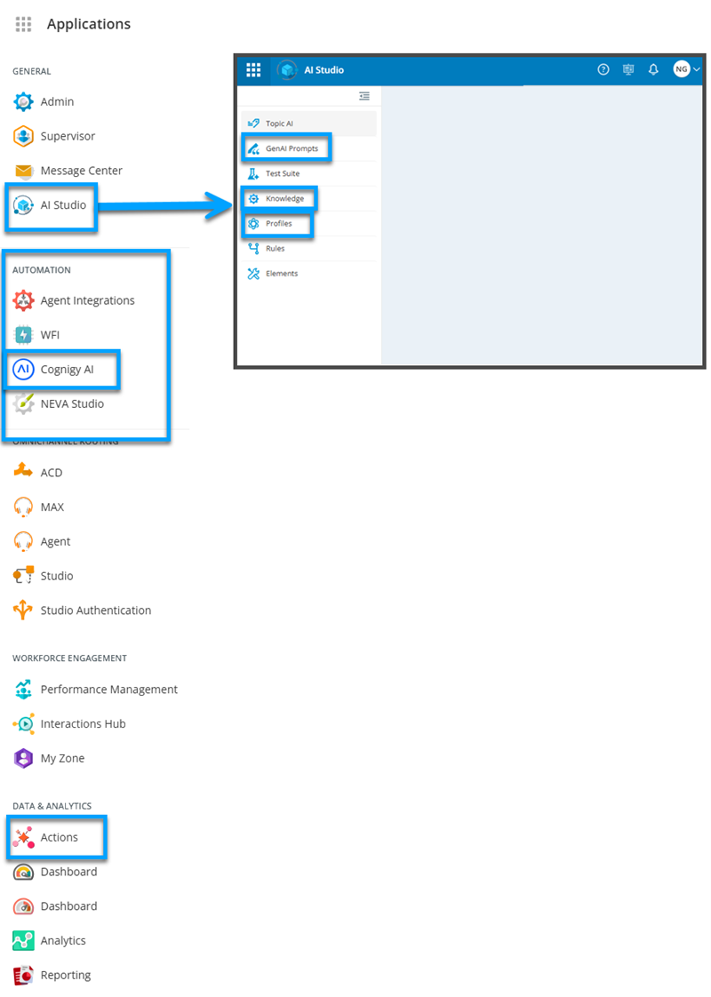 Screenshot van enkele wijzigingen in het navigatiemenu.