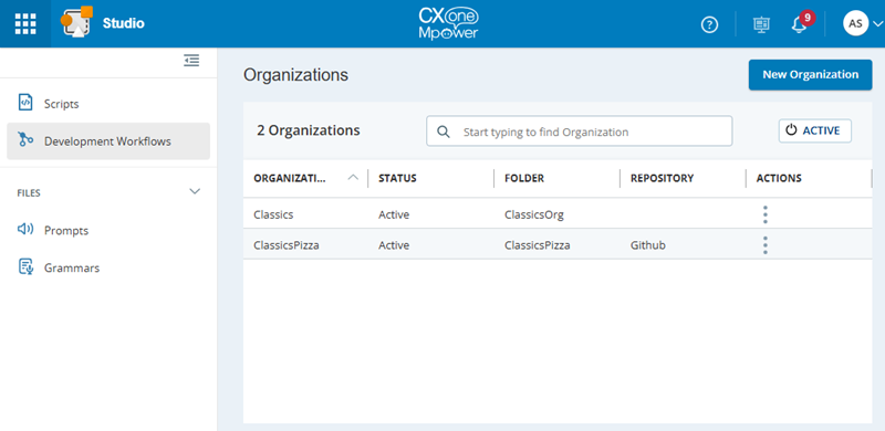 Schermafbeelding van de pagina 'Ontwikkelingsworkflows'.