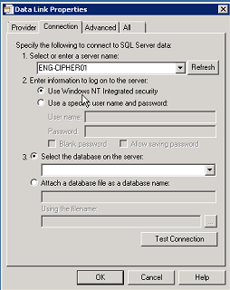 Het venster Data Link-eigenschappen met het tabblad Verbinding.