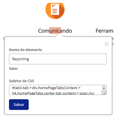 Captura de tela doWeb Assistant identificando e mapeando um elemento.