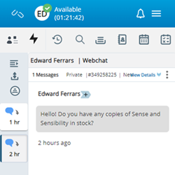 Captura de tela do Agent Embedded. Barra de status superior. Interações listadas à esquerda. Ícones de navegação na parte superior.