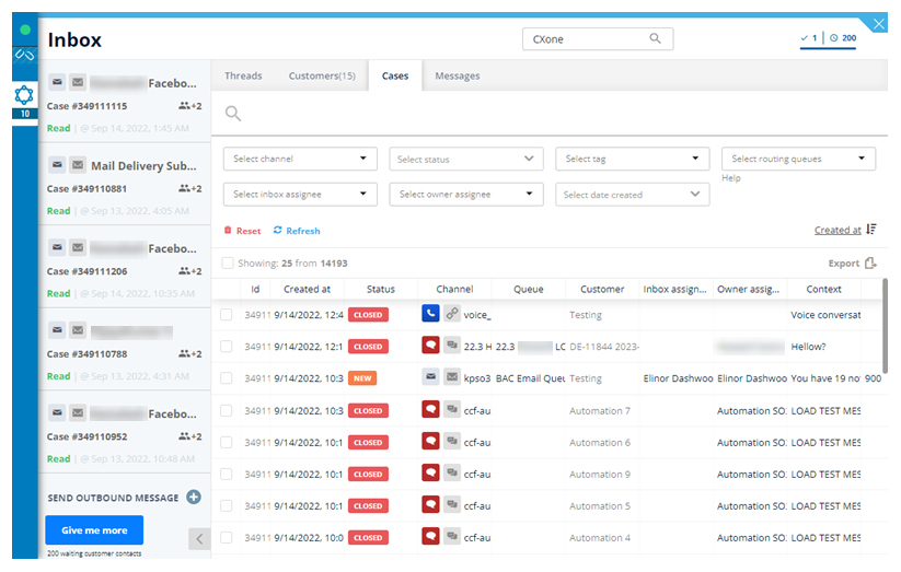 A guia Procurar na área de trabalho digital do MAX, mostrando a subguia onde você pode pesquisar Casos.