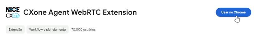 O Agent WebRTC Extension no Chrome Web Store. O cursor passa por Adicionar ao Chrome.
