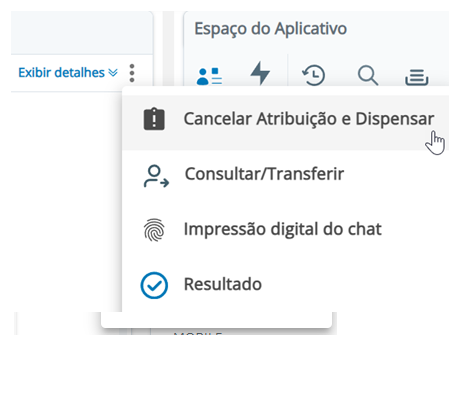 O ícone Mais, três pontos verticais, é clicado. É exibido um menu suspenso com opções. O cursor passa sobre a opção de Cancelar atribuição e Descartar.