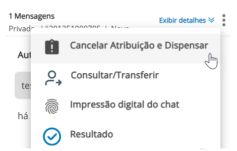 O ícone Mais, três pontos verticais, é clicado. É exibido um menu suspenso com opções. O cursor passa sobre a opção de Cancelar atribuição e Descartar.