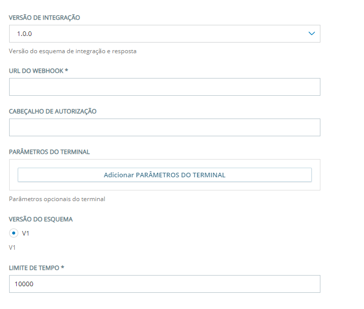 A página de configurações da versão de integração 1.0.0 do Virtual Agent Hub.