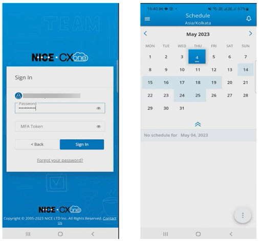 tela de login móvel do agente para token MFA