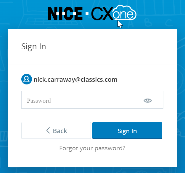CXone Mpower segunda tela de login, onde os usuários inserem sua senha