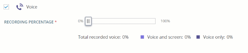Captura de tela do controle deslizante para definir a porcentagem de voz que você deseja gravar