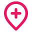 Um alfinete de mapa com um sinal de adição nele.