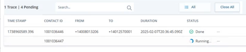 A janela de rastreamentos múltiplos, onde você pode ver uma visão geral de todos os contatos para os quais os rastreamentos foram capturados.