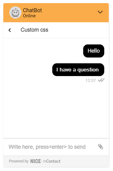 Um exemplo de como o código de amostra CSS personalizado altera a janela de chat, mostrando o fundo de cada mensagem ficando preto.