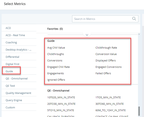 Lista de métricas específicas para o Guide