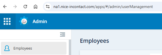 Exemplo de um domínio externo mostrado na guia Funcionários do aplicativo Admin.