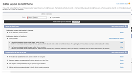 Tela de edição do layout do softphone no Salesforce.
