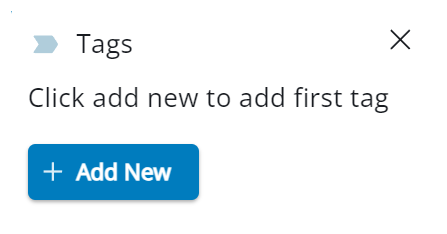Uma janela aparece dizendo: Clique em Adicionar para adicionar a primeira tag. E um botão + Adicionar Novo aparece.
