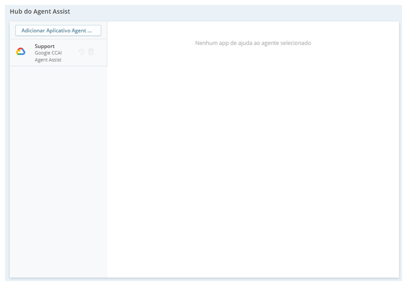 A página Agent Assist Hub no Hub do Agent Assist, mostrando os aplicativos de assistência a agentes que estão disponíveis em seu ambiente.