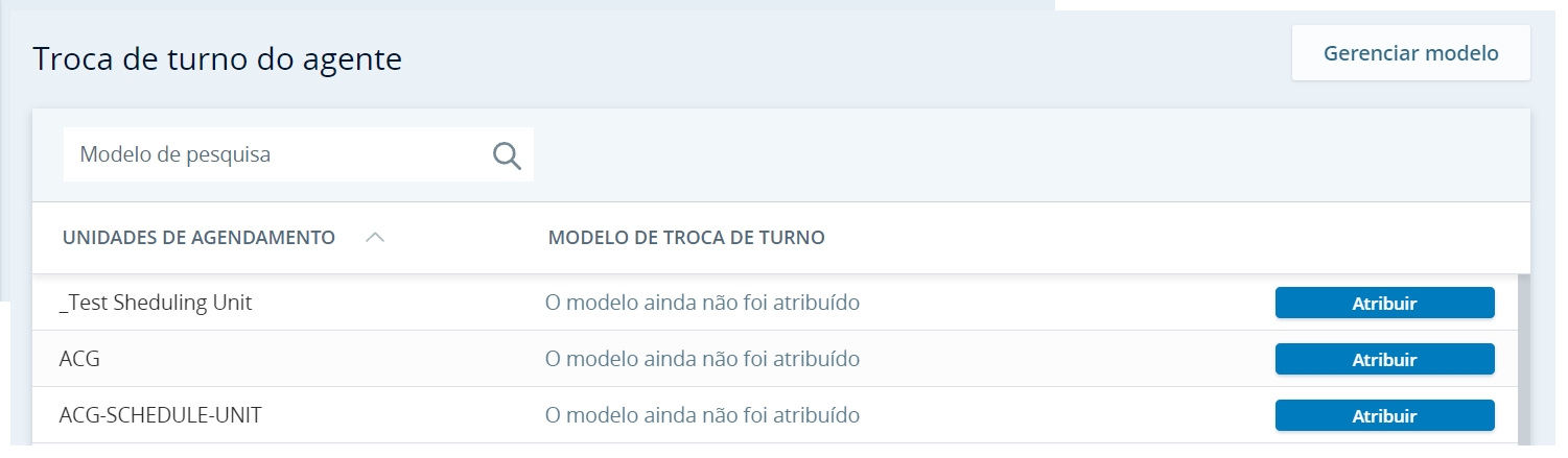 tela inicial de troca de agente