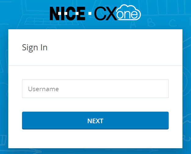 CXone tela de login inicial, onde os usuários inserem seu nome de usuário