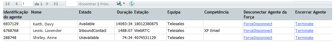 Um exemplo de relatório de Agentes Ativos.