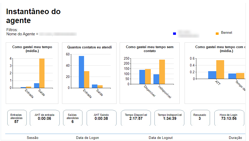 Um exemplo do relatório Instantâneo do agente.