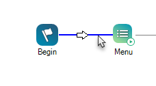 Um cursor passando sobre um conector azul entre duas ações.