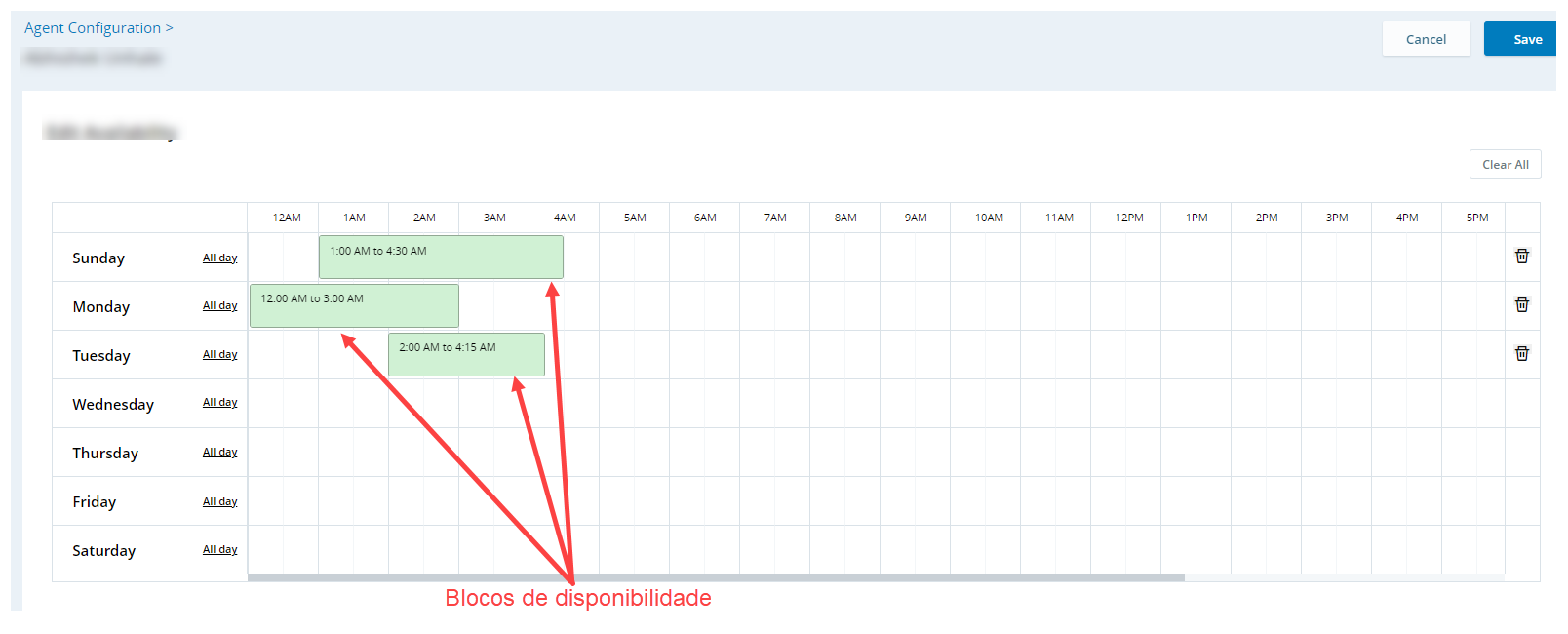 Imagem de blocos de disponibilidade dos agentes