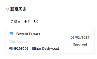 聯絡歷史記錄部分展開，顯示過去的電郵互動、進行處理的客服專員、日期和結果。